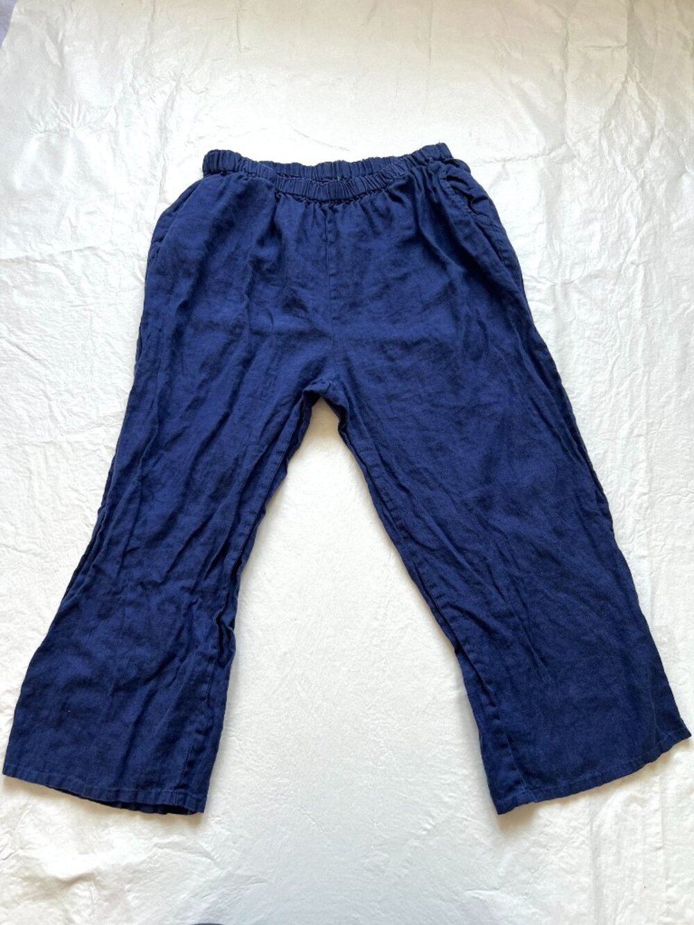 Flax linen pants blue 2G plus size 22-24 cropped high elastic waist pull on